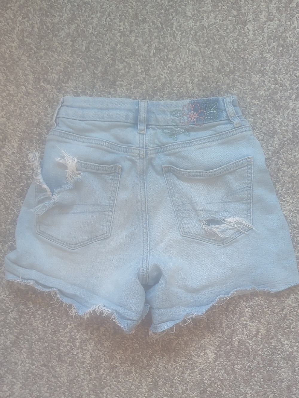 American Eagle Light Blue Embroidered High-Waist Denim Shorts